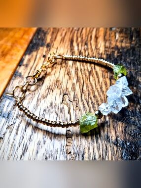 Organic Luxury:  True Peridot  & Double Terminated Herkimer Diamonds Bracelet